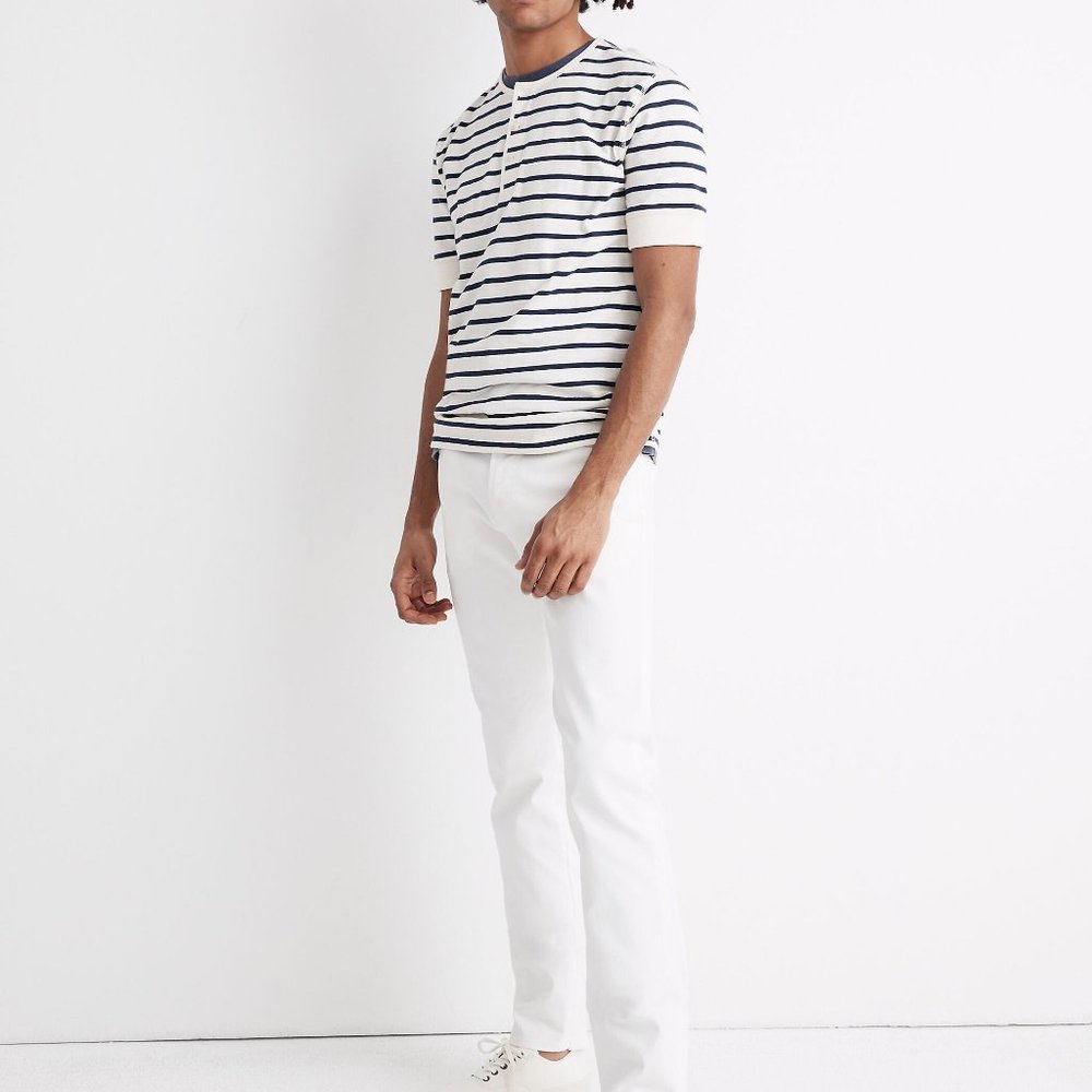 Madewell Men's Nautical Navy & White Striped Short Sleeved Henley